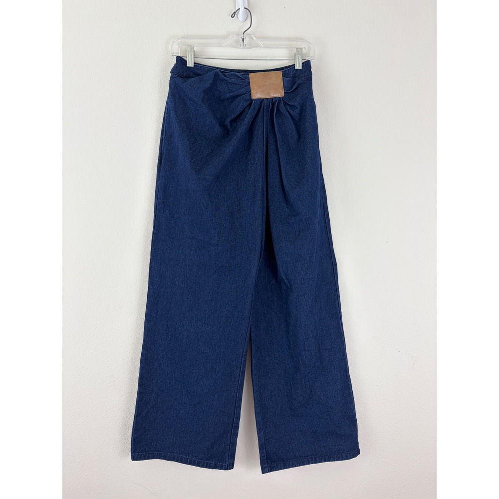 Commense Small Wide Leg High Waist Denim Trousers Gathered Front‎ Dark Wash